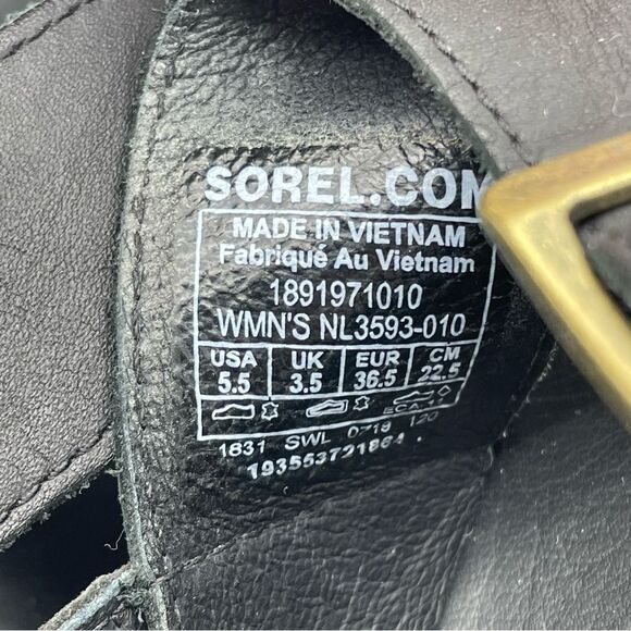 Sorel Roaming T-Strap Buckle Sandals Size 5.5 Black Leather Strappy Rugged Sole - Picture 14 of 16